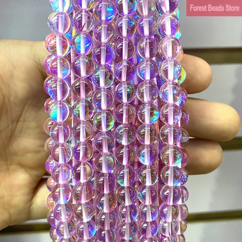Licht Lila Österreich Kristall Glitter Mond Stein Runde Perlen DIY Armband Halskette für Schmuck Machen 15 "Strand 6 8 10 12MM