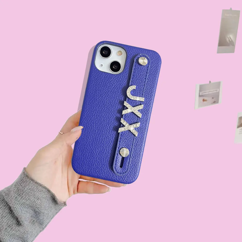 Luxury Personalised Custom Name Silver Diamond Letter Leather Phone Case For Iphone 13 12 11 Pro Max Mini 7 8 Plus X XS Se Cover