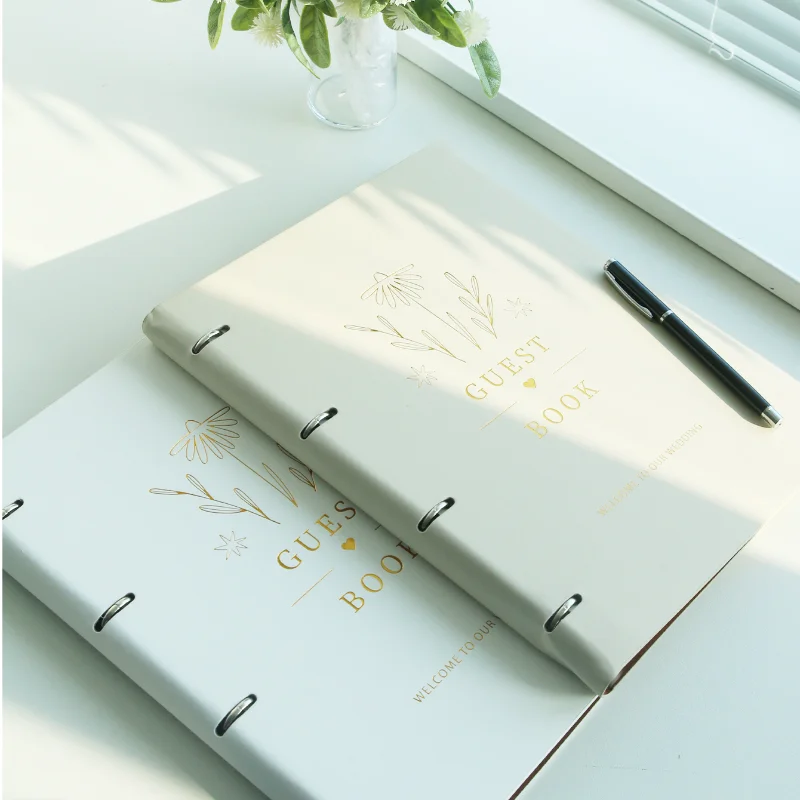 Loose Leaf Wedding Guestbook Hot Stamping Signature Guest Books A4 Marriage Anniversary Photo Album Wedding Keepsake