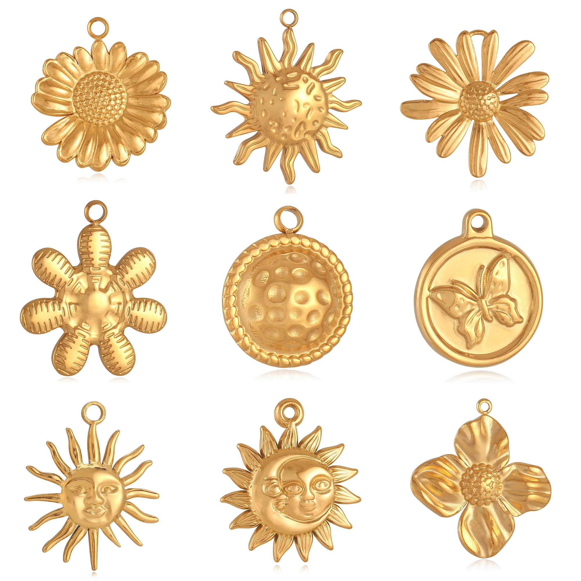 3 Stück Gesicht Sonne Mond/Sonnenblume/Schmetterling Charm für Schmuckherstellung Edelstahl Guss Charm DIY Armband Halskette Handwerk Zubehör
