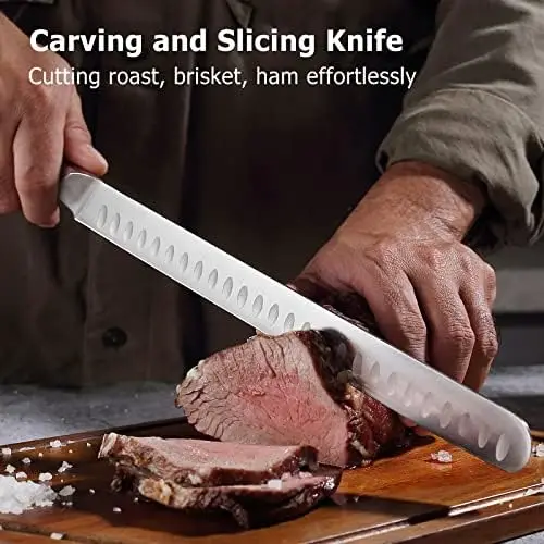 Premium 14-inch Slicing Knife With Granton Edge By High Carbon German  Stainless Steel Carving Knife For Meat, Whole Turkey, Brisket, Large  Roasts-NSF