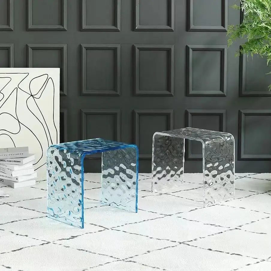 

Acrylic Water Ripple Stool Furnitures Transparent Ottoman Makeup Chairs Luxury Shoe Changing Chairs Footrest Shower Bench