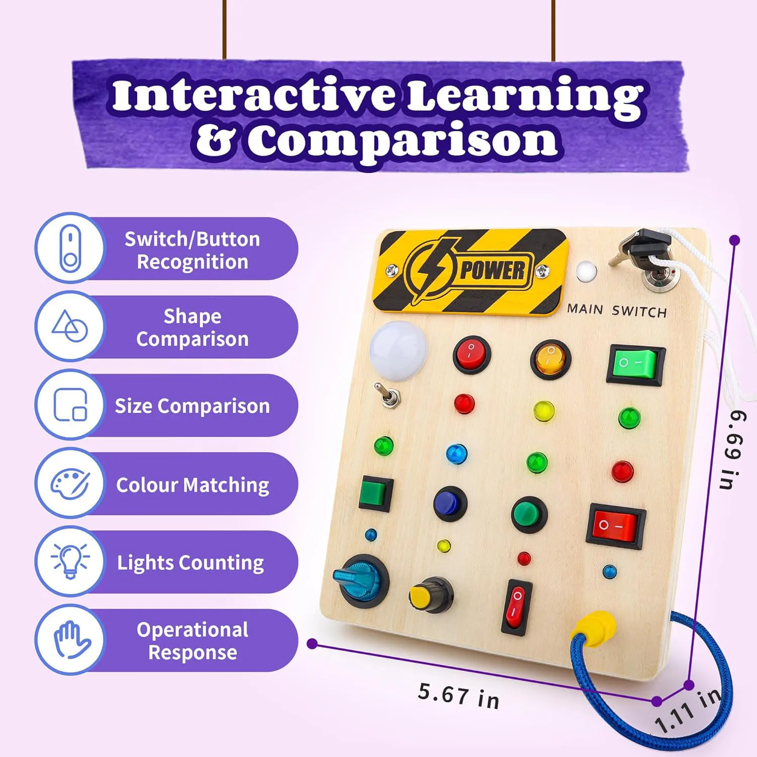 Montessori Toys Wooden Busy Board Switch Toys With Button LED Lights Sensory Travel for Toddler Preschool Learning Activity