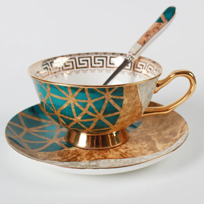 

European style gold border bone china coffee cup, flower tea cup, gift box set, household afternoon tea, ceramic cup and plate