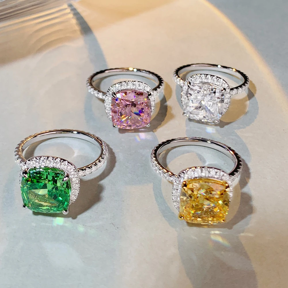 

Серебряные кольца WPB S925 пробы, кольцо с бриллиантами для влюбленных, прямоугольное кольцо с высокоуглеродистым бриллиантом 5 карат, 10*10 мм, роскошные ювелирные изделия для девушек и свадеб