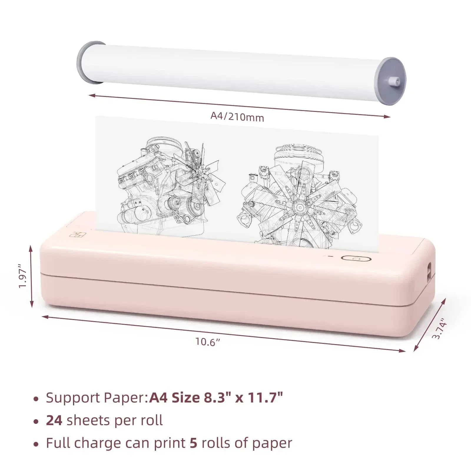 GlowMartA4 Portable Thermal Printer Support 8.26"x11.69" A4 Thermal Paper Tattoo Transfer Paper Wireless Bluetooth Mobile