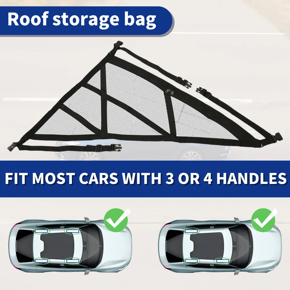 Rete portaoggetti da soffitto per auto, triangolare, per auto, campeggio, borsa portaoggetti per tettuccio auto, doppio strato, per da campeggio