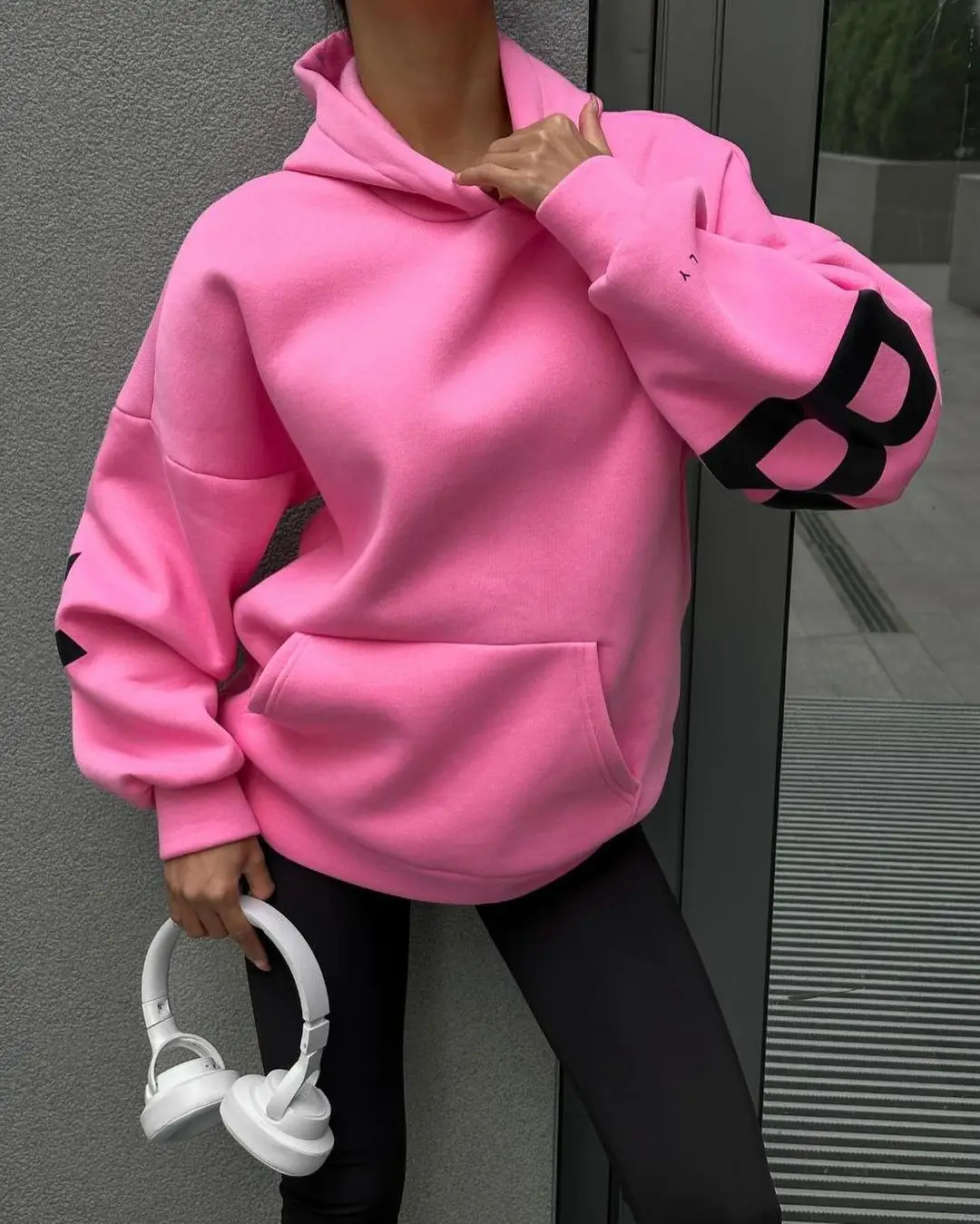 2025 Elegant Women Chic Hoodies Fashion Autumn Winter Fleece Long Sleeve Solid Color Hooded Top Casual Office Lady Sweatshirts