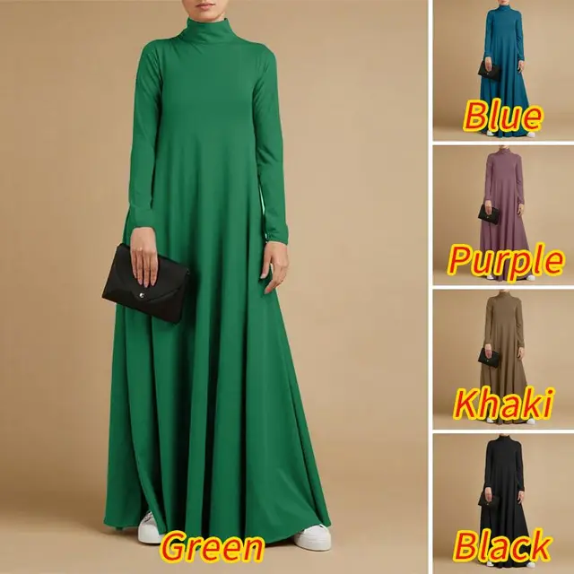 Abayas 여성용 무슬림 드레스: 4계절 동안 우아함과 편안함을 선사하는 빈티지 솔리드 맥시 원피스