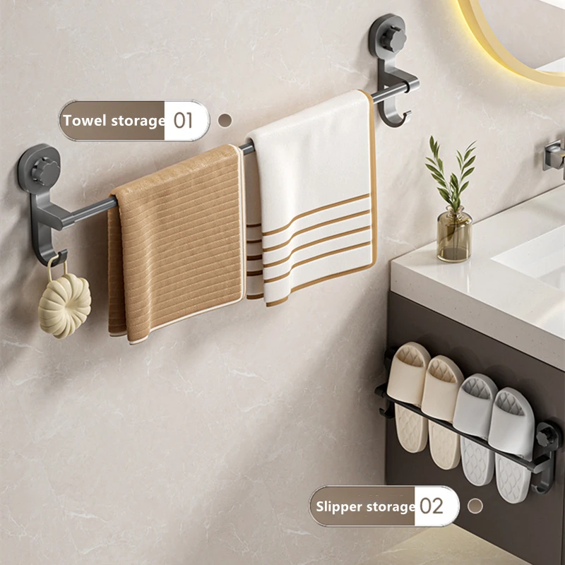 Bathroom Towel Holder Suction Cup Towel Rack Wall Hook Without Drilling Black Rack Slipper Bathroom Facilities
