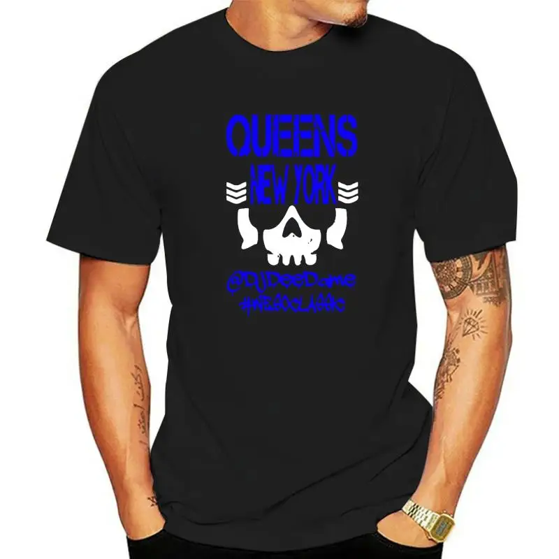 

Dee Queens New York Skull Printed Men Black T Shirt Party Letter Tops Funny Design Summer Couple Clothing USA Team