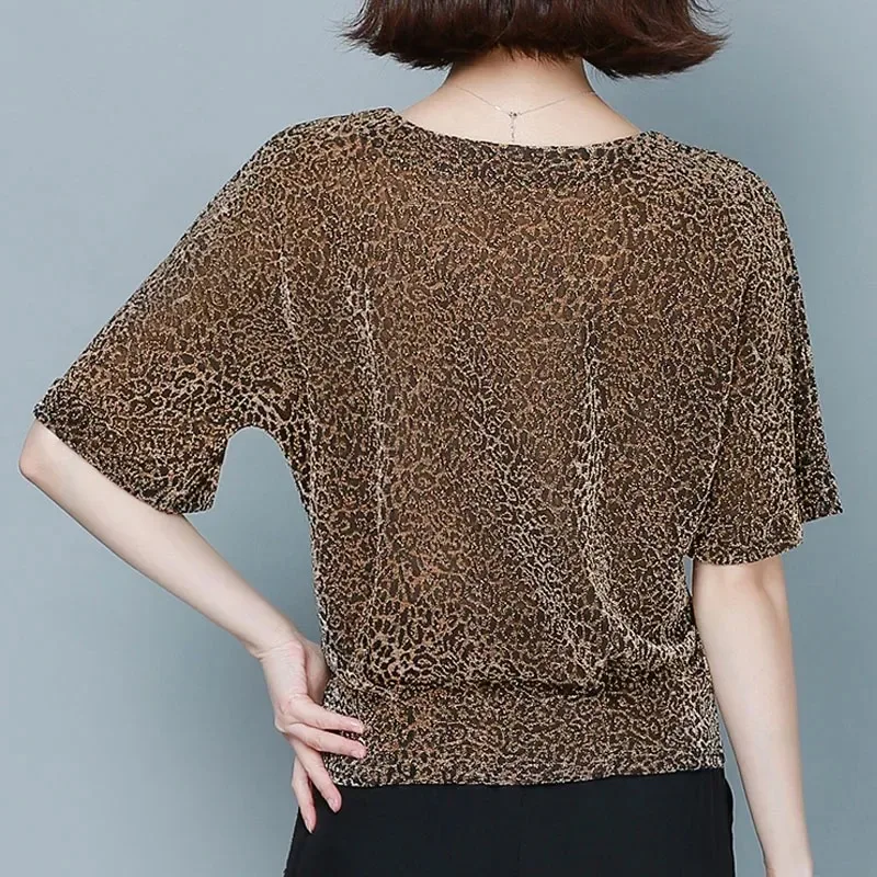 Shiny Sequin Blouses for Women Glitter Shirt Tops Elegant Tunic Leopard Print Shine New Clothes 9197