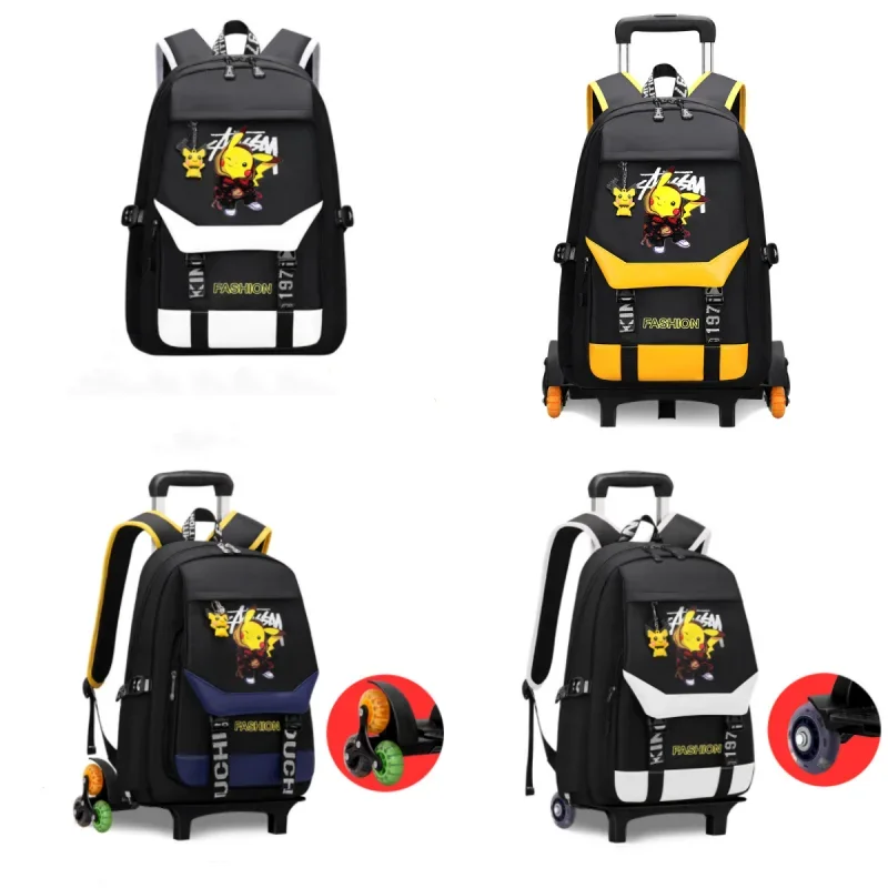 Pokemon Trolley School Bag Studenti Push And Pull School Bags Zaino Da Libro Di Testo Per Computer Di Grande Capacità Per Salire Le Scale