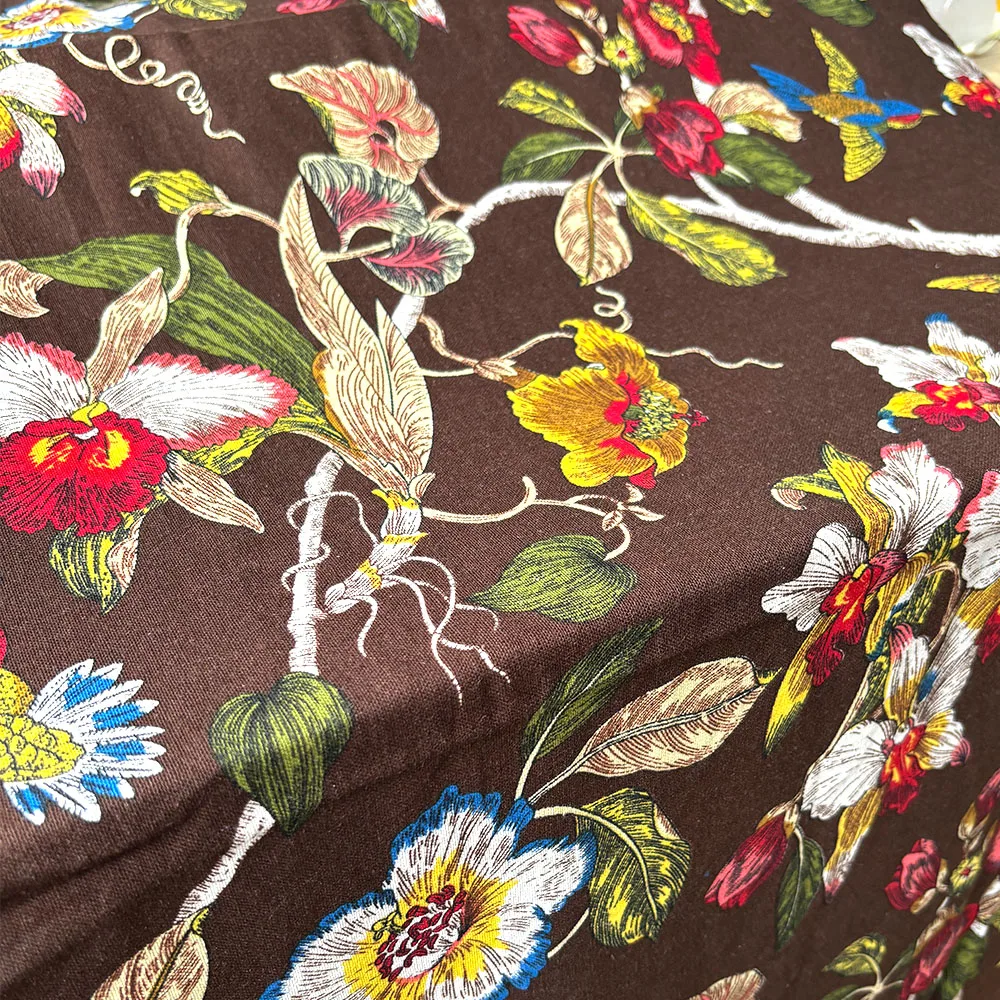 Classic Floral and Bird Linen Cotton Printed Fabric For Soft Goods Blanket DIY Patchwork Handicraft Clothes Furniture Upholstery - 6