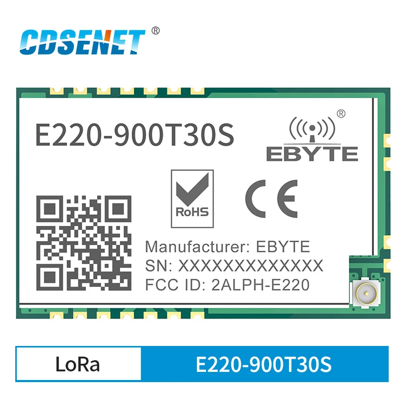 LoRa Wireless UART Module 868MHz 915MHz 30dBm Long Distance Anti-interference FSK SMD UART Interface IPEX Antenna E220-900T30S