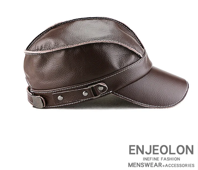 Verstellbare Herren-Baseballmütze aus echtem Rindsleder für Herbst und Winter, Outdoor-Sportmütze, 56–61 cm – Detail 11