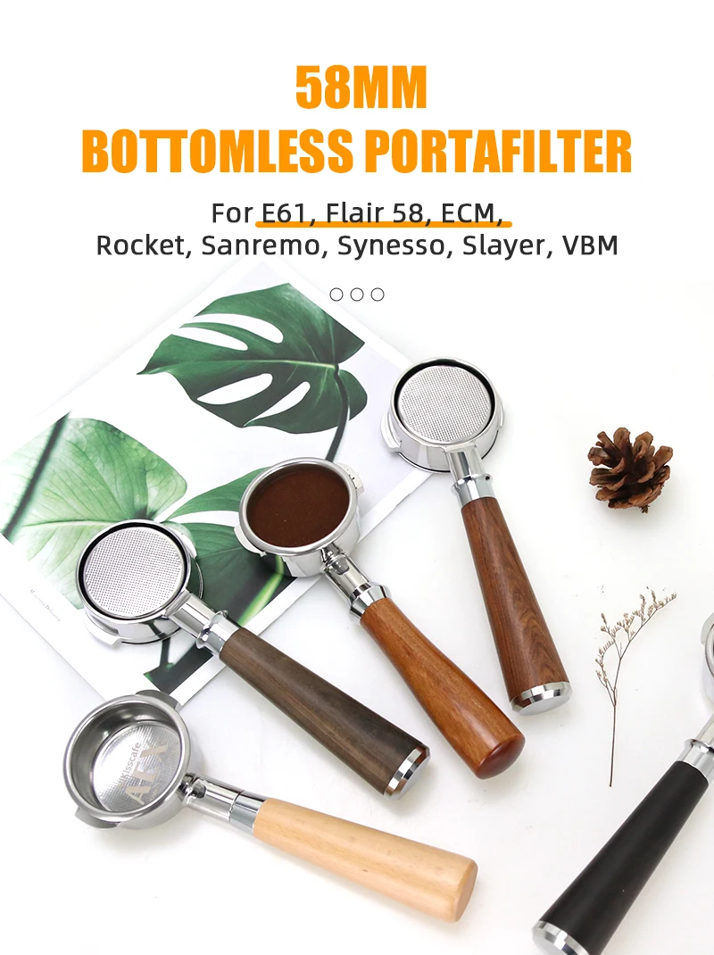 Alikis scafe Kaffee bodenloser Sieb träger nackt 58mm für E61 Edelstahl Filter korb Barista Espresso maschine Zubehör – Detail 1