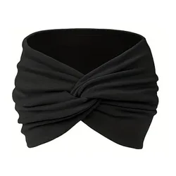 African - Inspired Wide Headband for Women - Stretchable, Non - Slip Turban Twist Hair Wrap for Sport and Workout (Black)