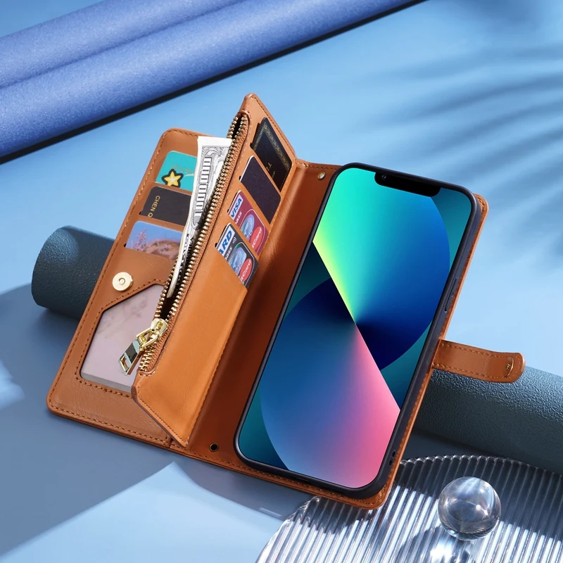 Long Strap Crossbody Zipper Wallet for iPhone 15 Pro Max 15 Pro 15 Plus 15 14 13 12 11 XR XS MAX 7 8 Card Slots Phone Bag Case