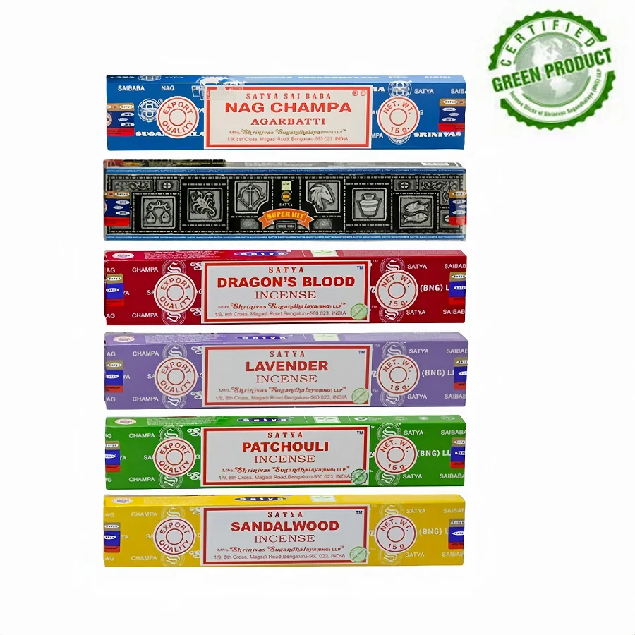 Satya Sai Baba 15g Hand-Rolled Incense Sticks 6 Scents Sandalwood Lavender Dragon's Blood Agarwood Patchouli