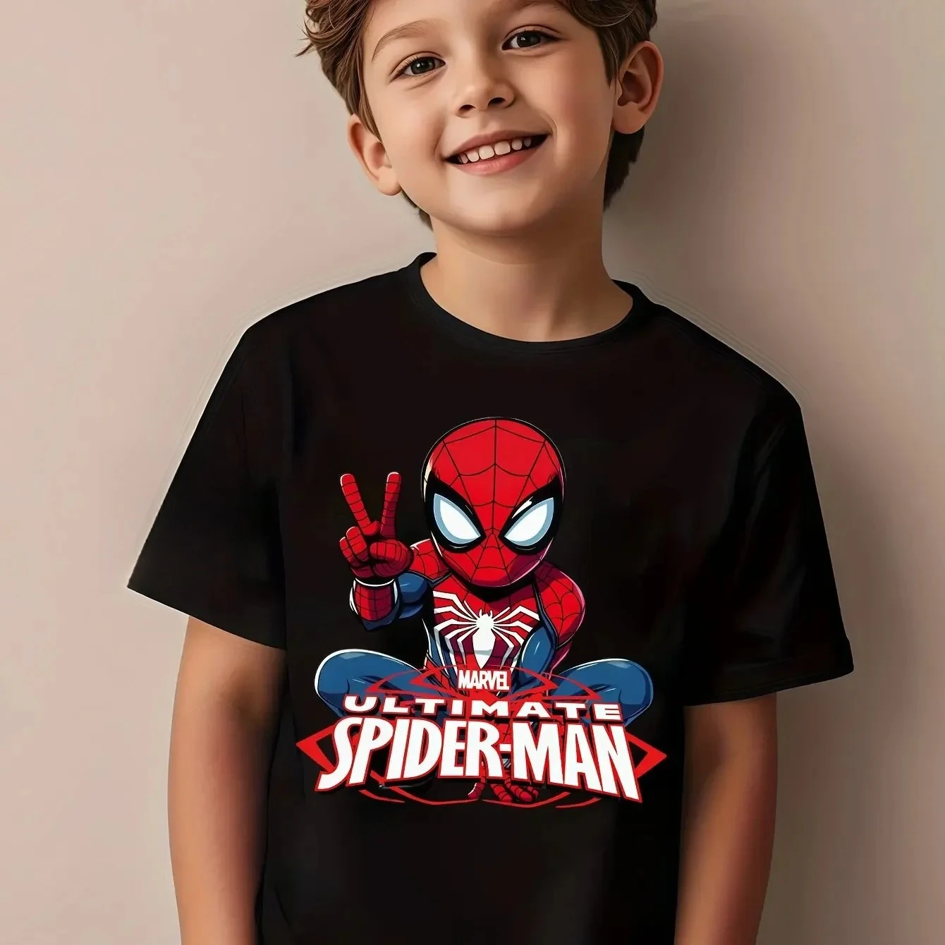 키즈 여름 귀여운 스파이더맨 프린트 아동용 반팔 티셔츠 (남아 여아 공용) 100% 면 - 패셔너블한 반팔