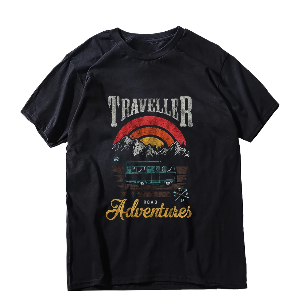 Coolmind YA007 100% Baumwolle Übergrößen Cool Traveller Print Herren T-Shirt Exklusives Grafik-Design Lockeres Herren T-Shirt Baumwoll-T-Shirts für Männer – Detail 1