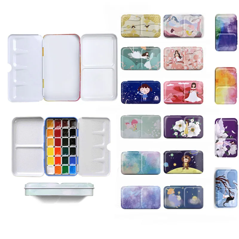 12 Constellations Watercolor Sub-packed Iron Box 8-color Three-fold Star Portable Student Artist Paint Flat-bottom Empty Box