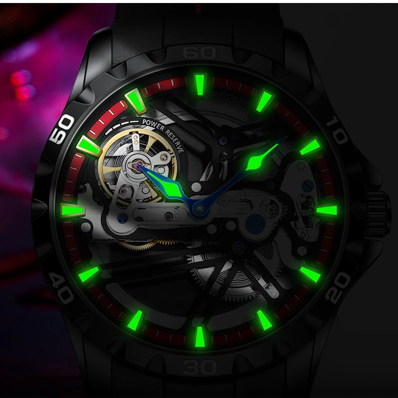 AILANG Top Luxury Brand Men Sport Waterproof Automatic Mechanical Watches Luminous Skeleton Men's Watch Silicone Strap Reloj