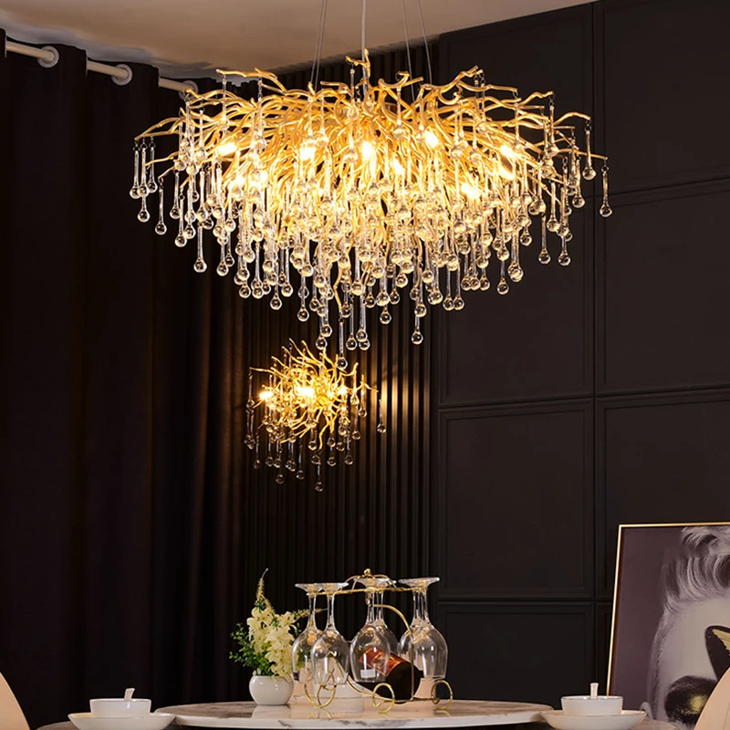 

Luxury Crystal Pendant Chandeliers Living Room Gold Glass Crystal Lighting Modern Ceiling Chandelier Home Decor Cristal Lustre