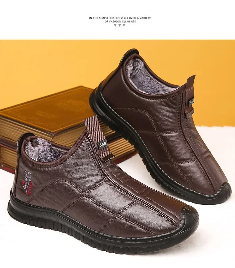 Winter Men's Boots Thick and Warm Outdoor Soft Soled Comfortable and Waterproof Walking Men's Boots Oversized Men's Work Shoes