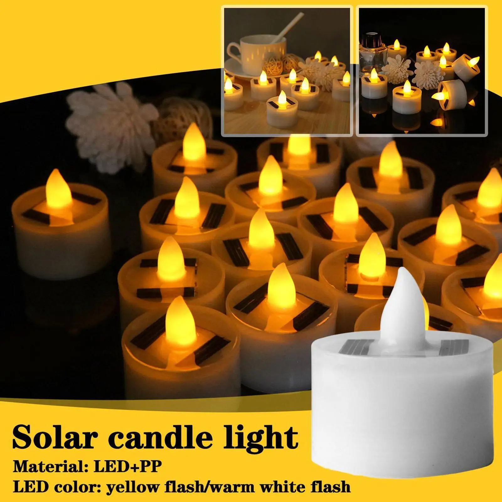 New LED Flameless Solar Tea Light Candles Yellow Light Yellow Light