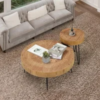 Farmhouse Round Coffee Table Set of 2,Cocktail Table Set,Modern Circle Natural Wood Finsh Side and End Table Sets Planar,Natural 2