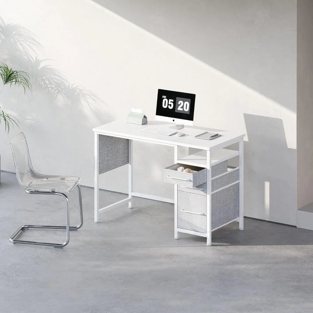 Small Desk with Drawers, 40 inch Computer Desk with Shelves, Writing with Storage, Small Office with Metal Frame 2