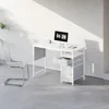 Small Desk with Drawers, 40 inch Computer Desk with Shelves, Writing with Storage, Small Office with Metal Frame 2