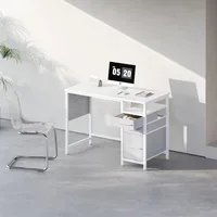 Small Desk with Drawers, 40 inch Computer Desk with Shelves, Writing with Storage, Small Office with Metal Frame 2