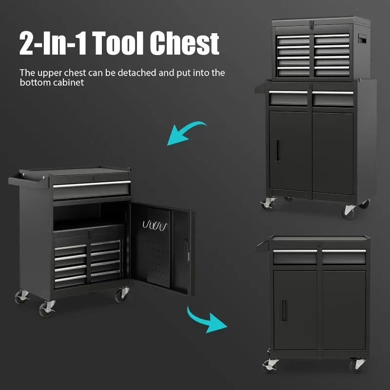 Goplus Tool Chest, 5-Drawer Rolling Tool Storage Cabinet with Detachable Top Tool Box, Liner, Universal Lockable Wheels 4