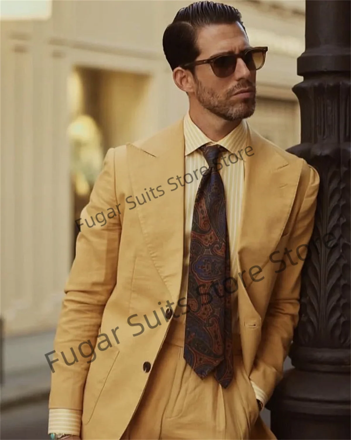Custom Casual Beige Wedding Men Suits Slim Fit Prom Party Groom Tuxedos 2 Pieces Sets Fashion Male Blazer Costume Homme