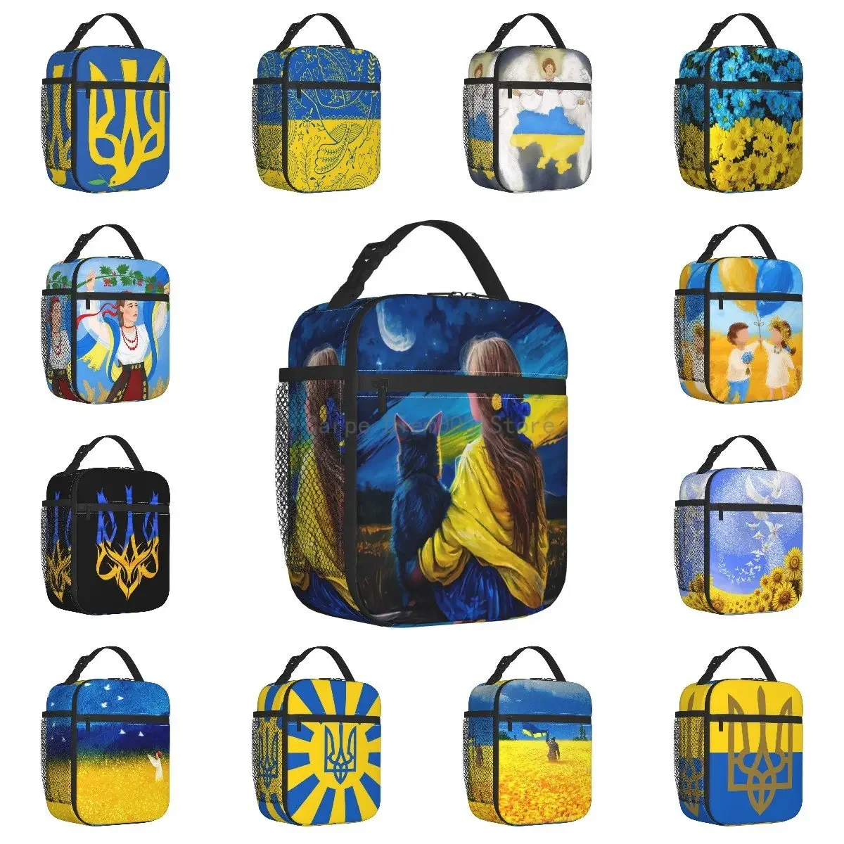 

Ukrainian Flag Insulated Lunch Bags Women Portable Lunch Container for School Multifunction Food Box