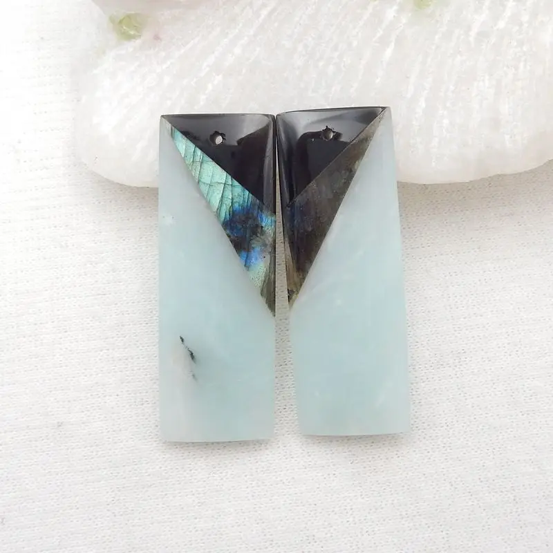 Natural Stone Amazonite Labradorite Obsidian Semiprecious Fashion Jewelry Women Earrings Accessories 37x14x5mm 10g