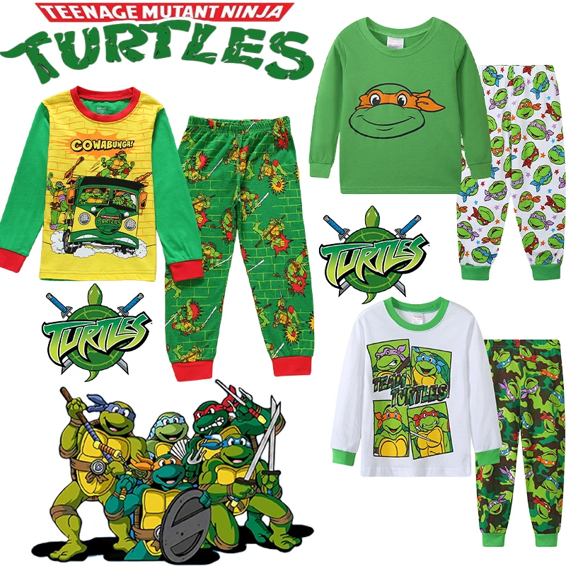 2PCS Teenage Mutant Ninja Turtles Kids Pajama Set TMNT Cotton Long Sleeve  Round Neck Top Long