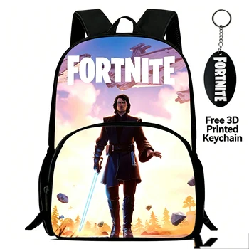 15" Fortnite Cartoon Backpack with Front Pocket School Bag Large Capacity Kids Boys Girls Elementary Bookbag Ages 5-8 1
