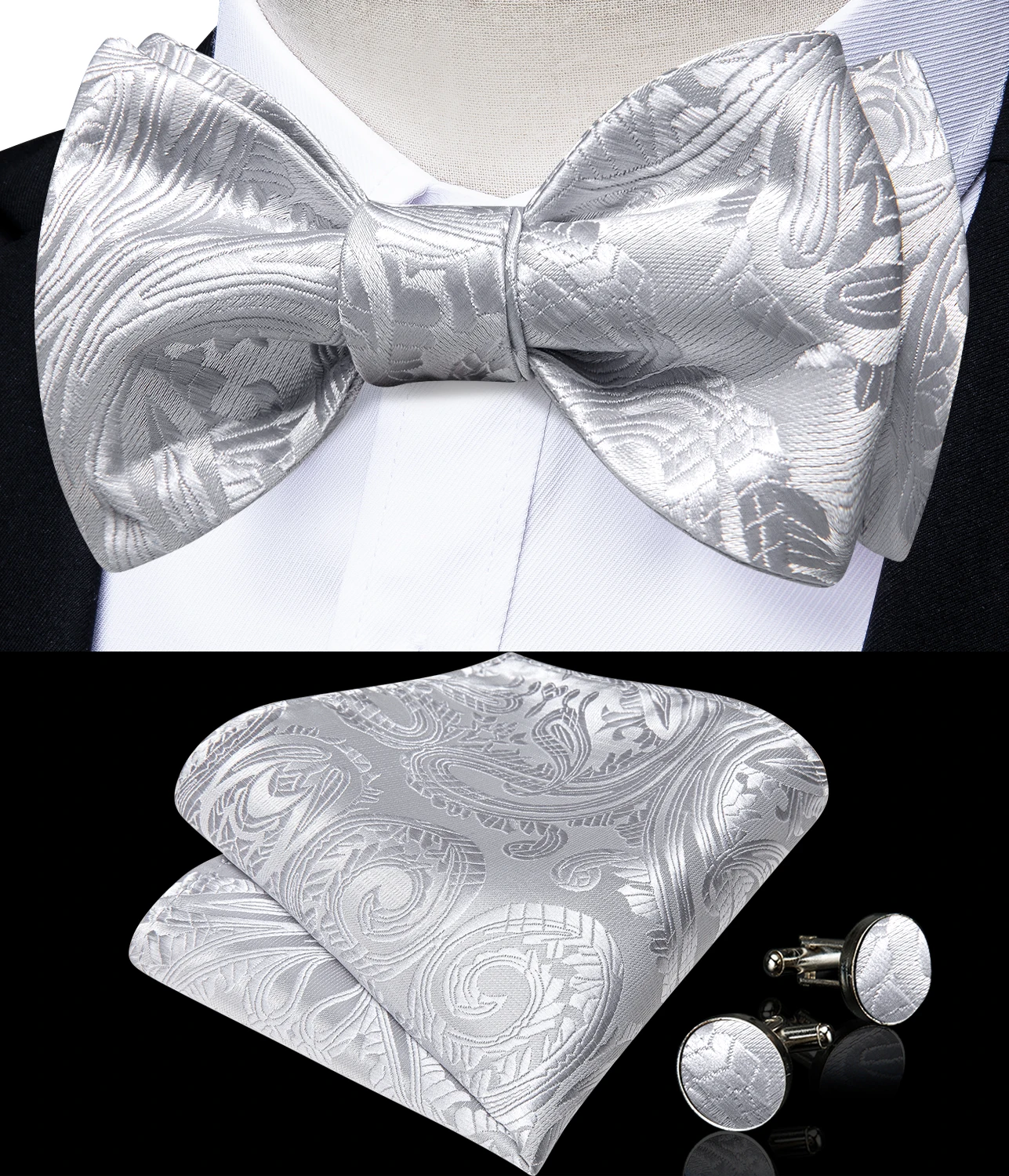 

2022 Classical Men's Bowknot Self Bow Ties Fashion Wedding Business Paisley Floral Gourdknot Tie Set Hanky Cufflink DiBanGu