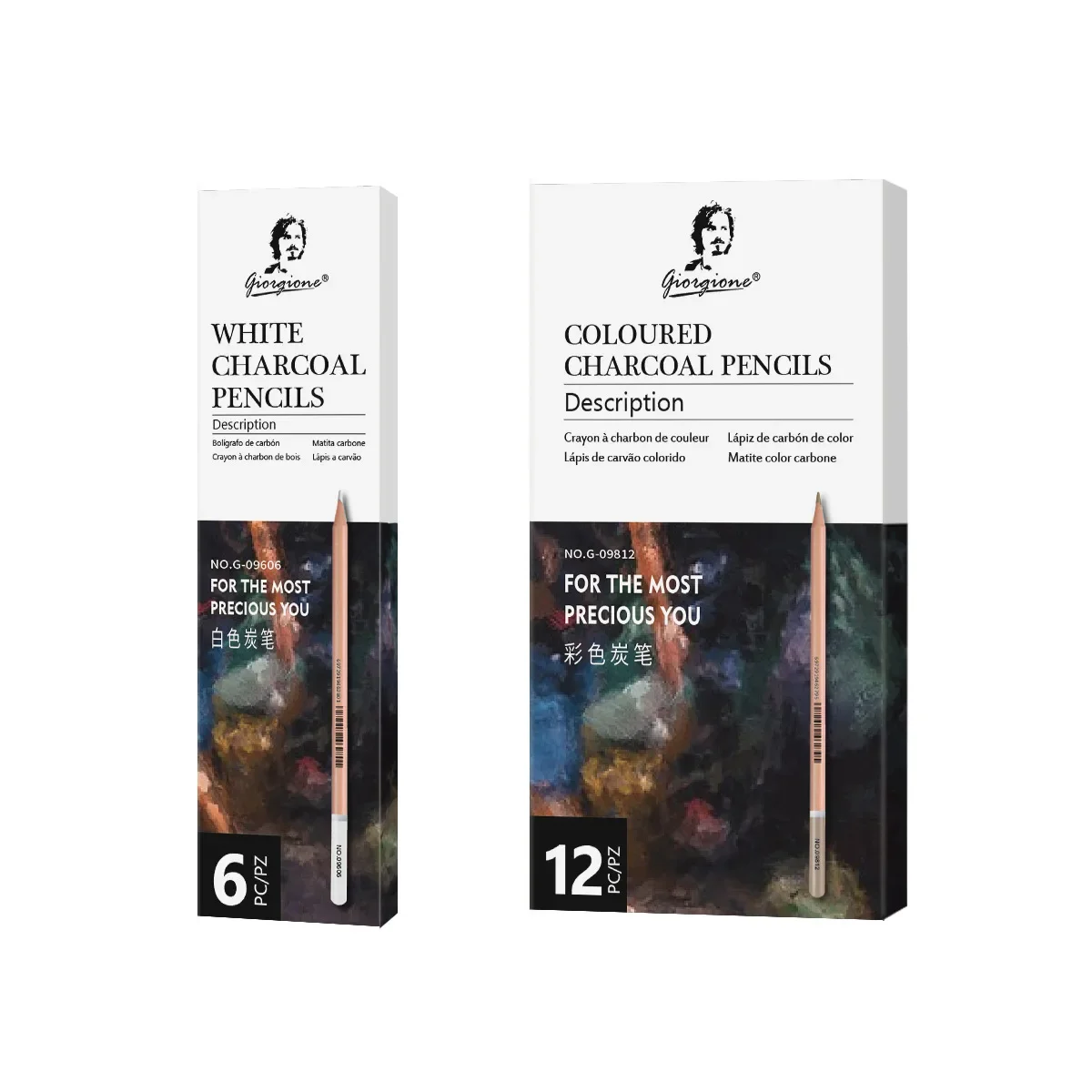 Charcoal Pencils 6 Pcs White 12pcs Color Set Sketching Art Students Log Matte Finish For Drawing Sketching and Shading