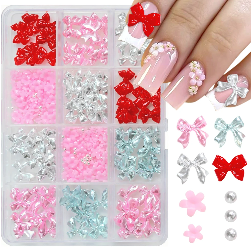 Mixed Resin Bowknot 3D Colorful Nail Charms - Kawaii Rhinestone Nail Art Decorations Set
