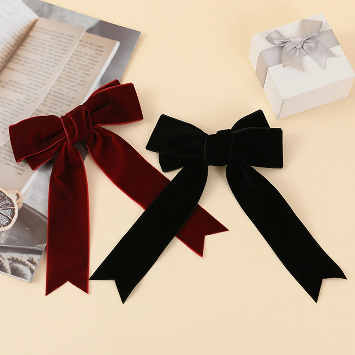 Fashion Hair Clip Girls Black Red Big Velvet Bow For Women Vintage Wedding Long Ribbon Korean Hair Pin Barrette Hair Accessories