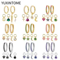 925 Sterling Silver Ear Buckle Hoop Earrings Sets Lightning/Spike/Sun Pendant Huggie Earrings Set For Women Fashion Jewelry