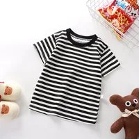 T-shirt rayé 100 % coton pour enfants, garçons, bébés, chemise rouge, hauts en gros pour garçons et filles, chemises de base, vêtements coréens pour enfants 2026 4