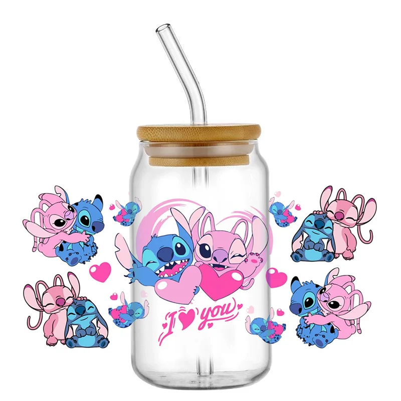 Miniso Stitch 16oz UV DTF Cup Wrap Cartoon Transfers Libbey Wrap Tumbler DIY Sticker Glass Can Selfadhesive Waterproof