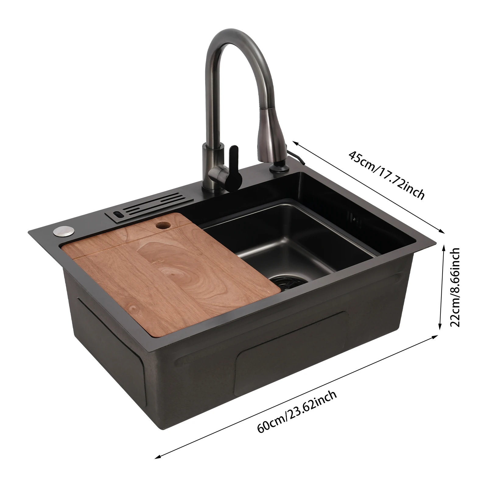 Stainless Steel Kitchen Sink Nano Coating Sink Full Set Thickened Large Single Sink w/Pull-out Faucet Basin KnifeKitchen Washing 6