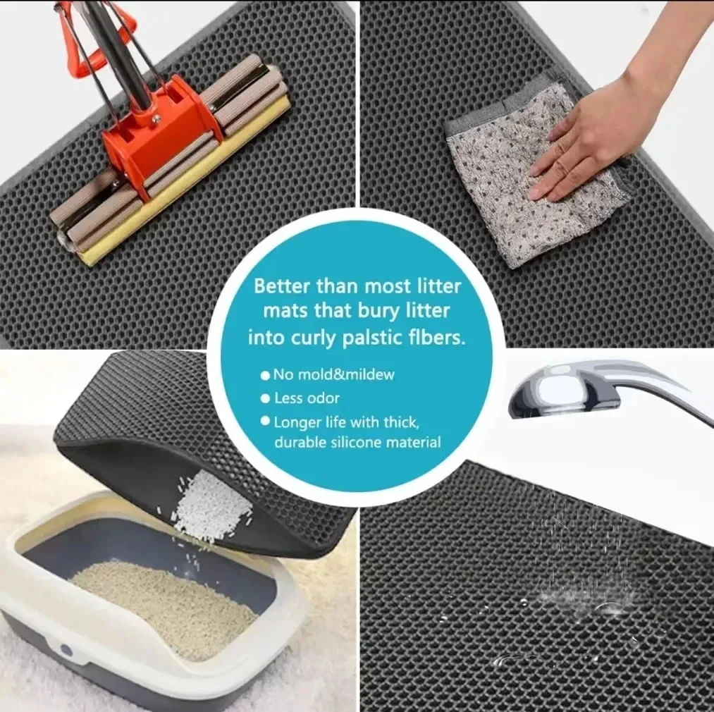 Waterproof Double Layer Nonslip Washable Cat Litter Mat (90x60cm)